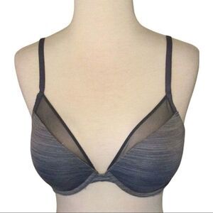 VICTORIA’S Secret Mesh Embellished Uplift Padded Plunge Gray‎ Bra 34D